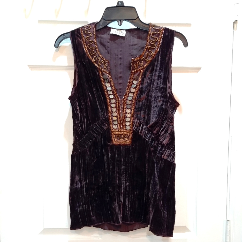 Parisian Boutique Just M beaded brown velvet sleeveless plunge top size small